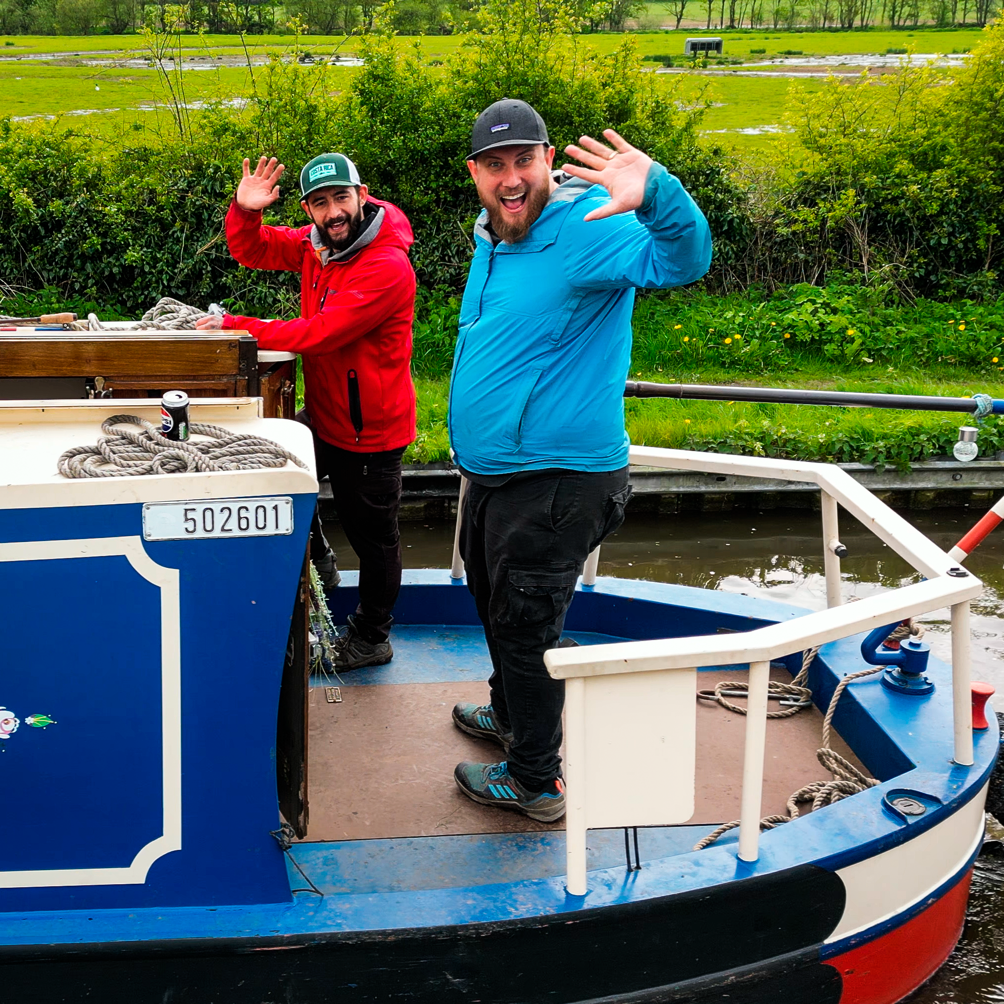 Tom and Sean on a Narrow boat