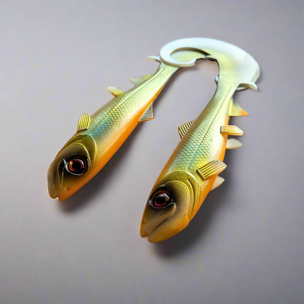 Two fishing lures gold and white colour