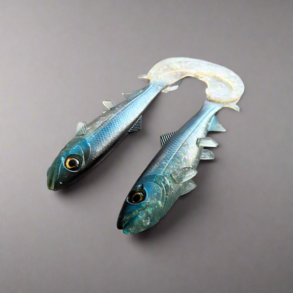 Two fishing lures glittery blue colour 