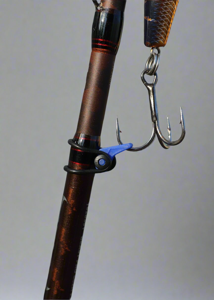 Fishing rod hook holder blue