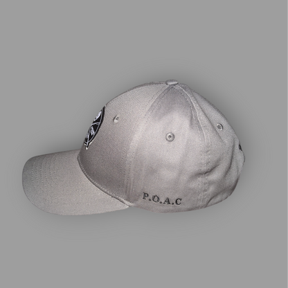 Gray cap with a logo and 'P.O.A.C.' text on a gray background