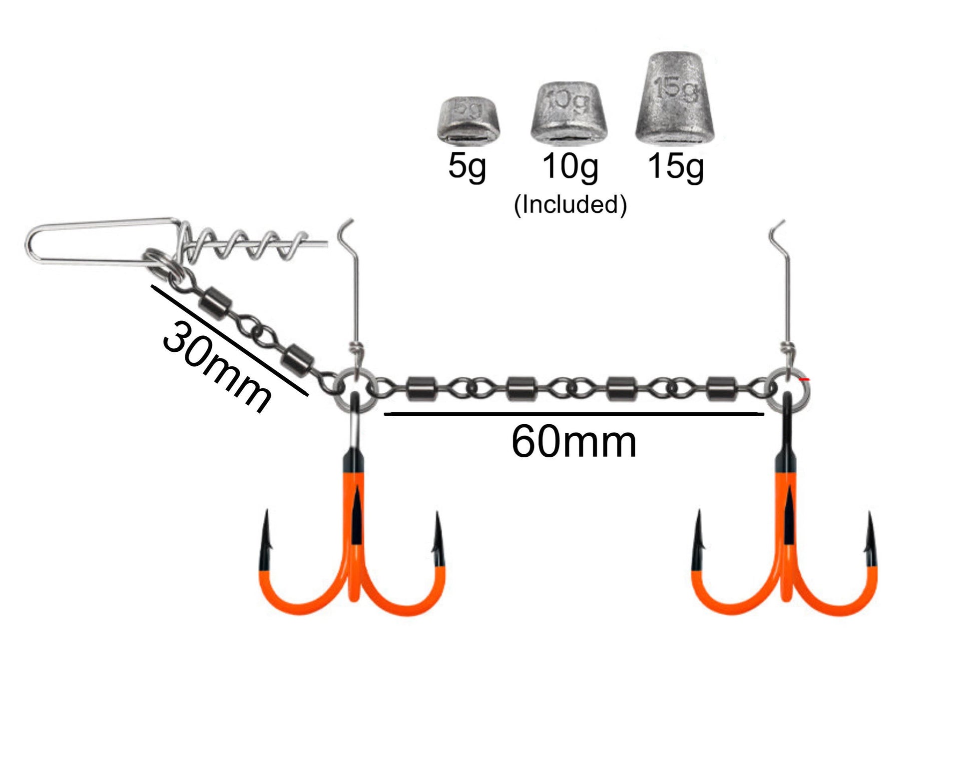 Snagged Bro Chain Stinger With dimentions and UV Hooks