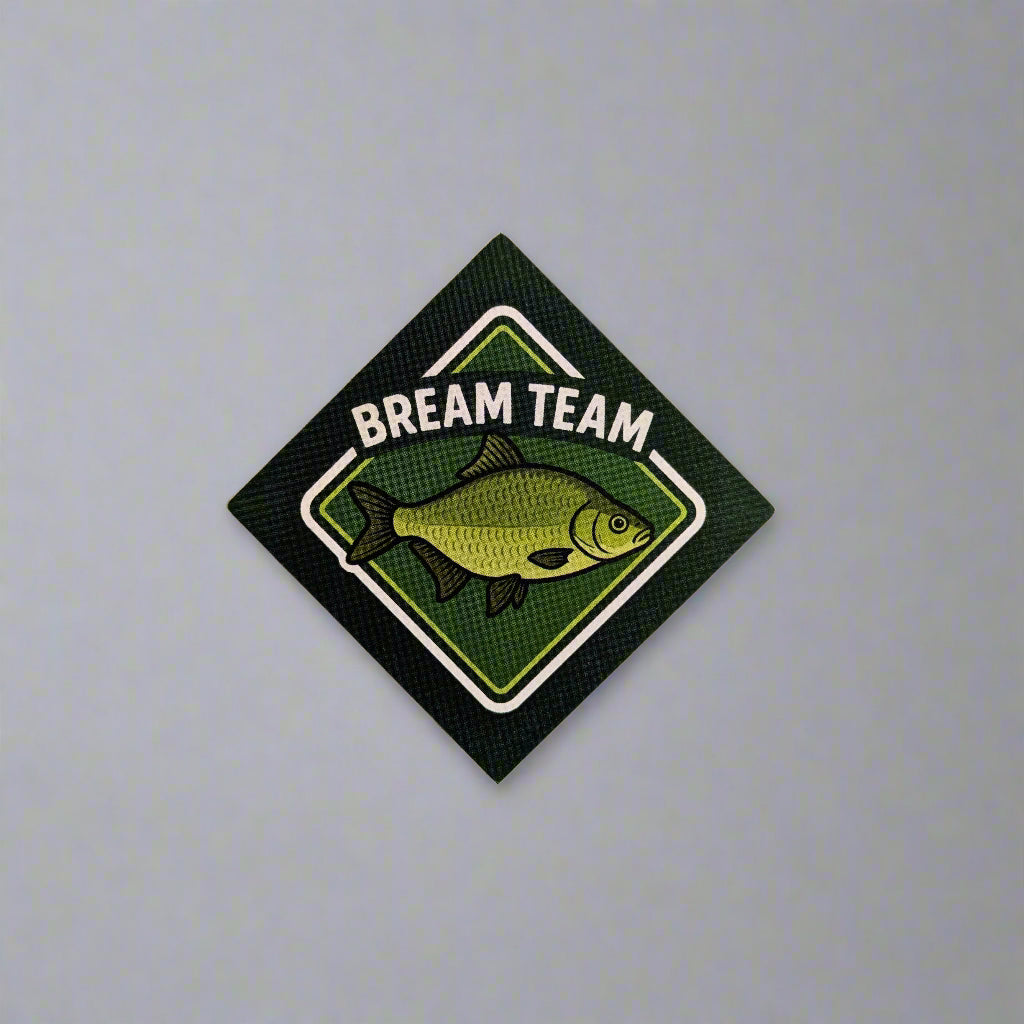 Sticker with a fish design and 'Bream Team' text on a white background