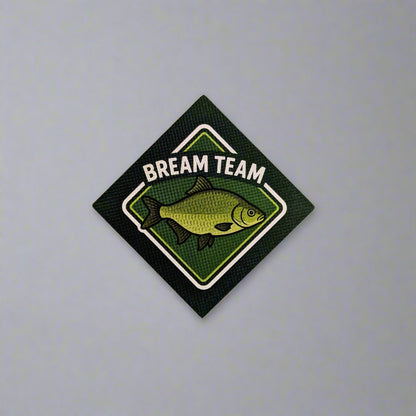 Sticker with a fish design and 'Bream Team' text on a white background