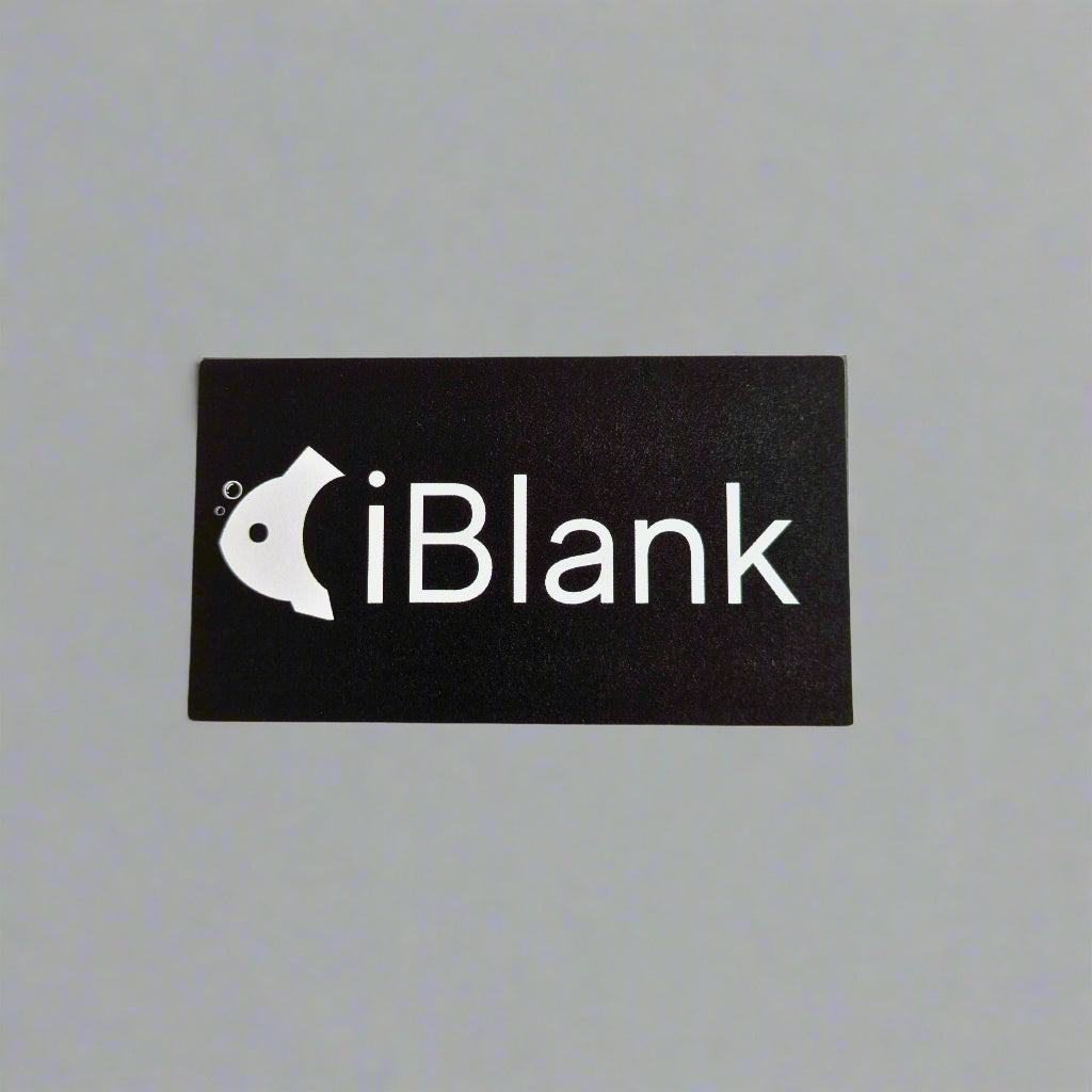 Black rectangular sticker with 'iBlank' logo on a white background