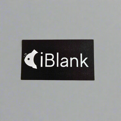 Black rectangular sticker with 'iBlank' logo on a white background