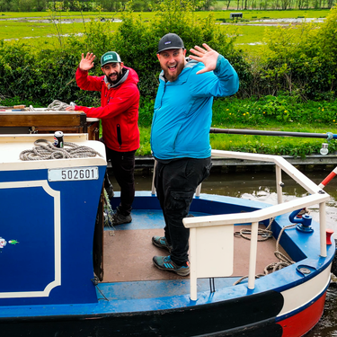 Tom and Sean on a Narrow boat